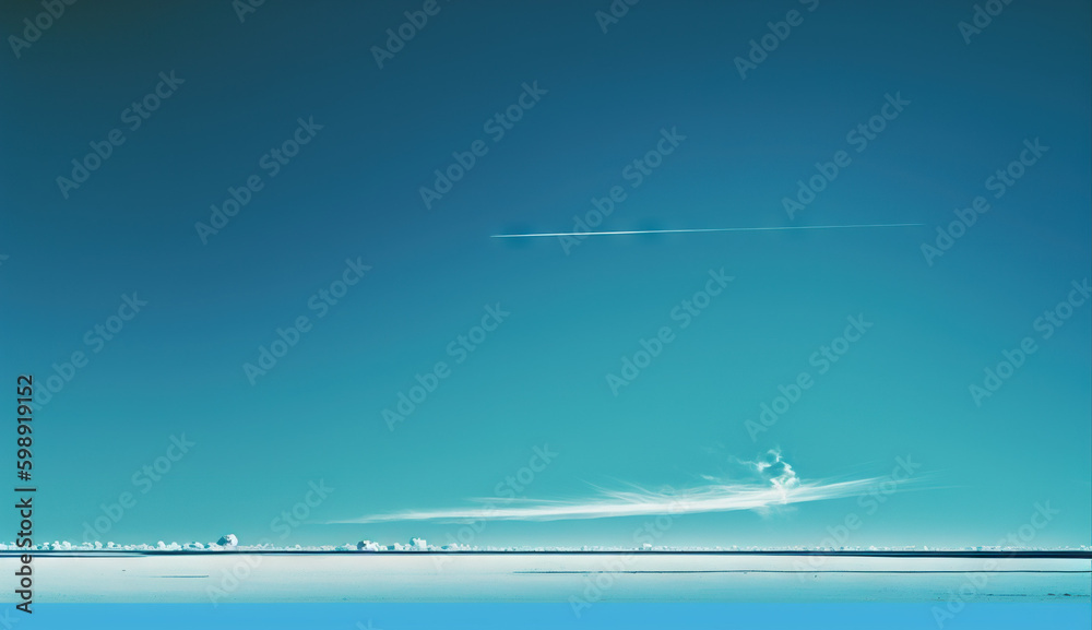 Minimal Blue Horizon With Small Cloud Generative AI Photo Minimal Blue Horizon With Small Cloud Generative AI Photo