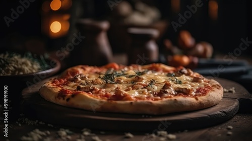 Macro Photo Front Macro Pizza On Stone Rustic Pub. Generative AI