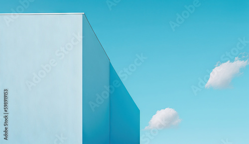 Minimal Blue Building Sky And Clouds Generative AI Photo