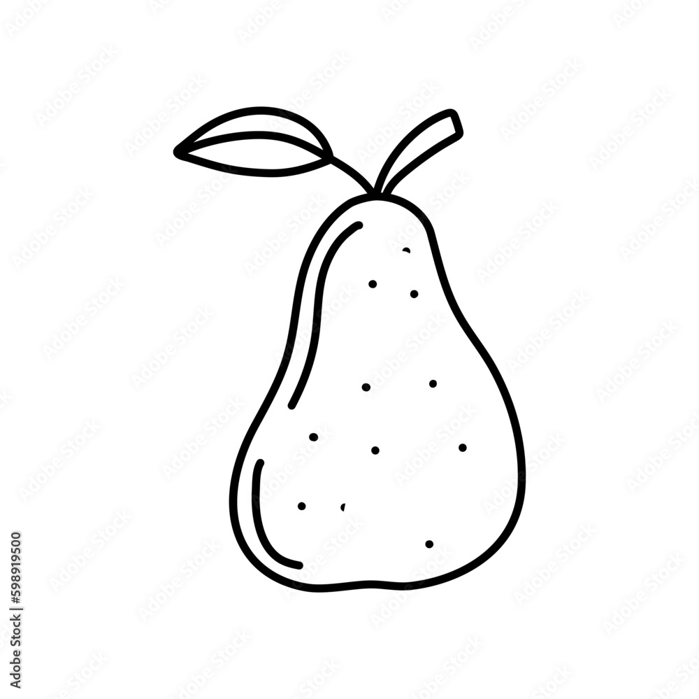 Doodle pears, black outline on a white background. Linear vector drawing. Element for design postcards, prints, textiles and backgrounds