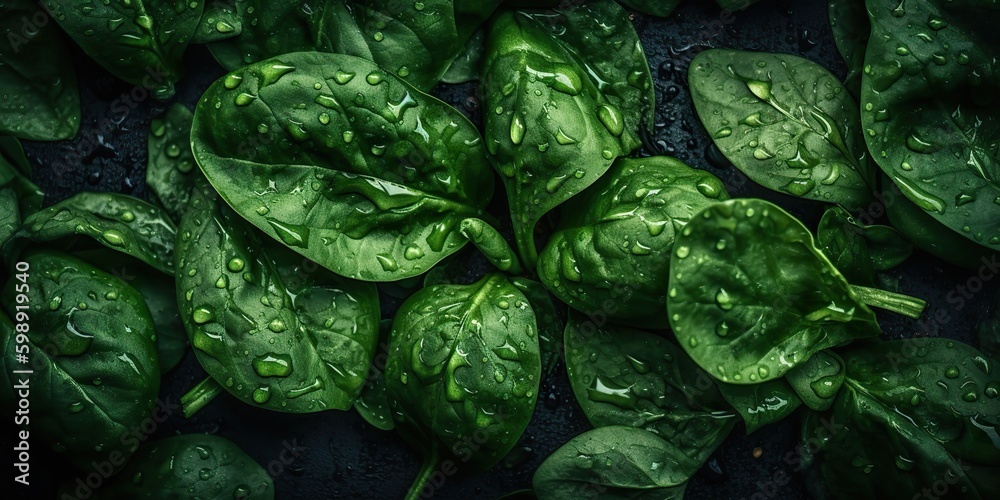 Fototapeta premium AI Generated. AI Generative. Photo realistic set bundle of green eco healthy spinach herbs. Can be used like pattern background or graphic decoration. Graphic Art