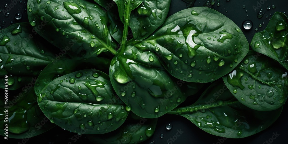 Fototapeta premium AI Generated. AI Generative. Photo realistic set bundle of green eco healthy spinach herbs. Can be used like pattern background or graphic decoration. Graphic Art