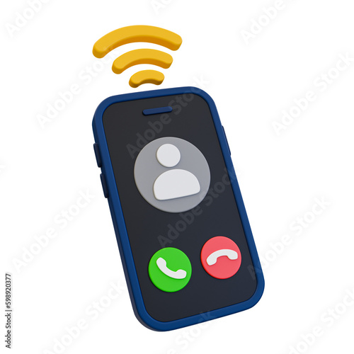 3d minimal phone call screen. smartphone with incoming call screen. 3d illustration. photo