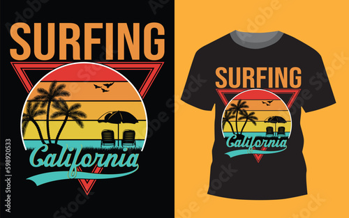 surfing califonia vintage t shirt design photo