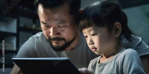 Vater erkärt Kind Umgang mit Tablet KI