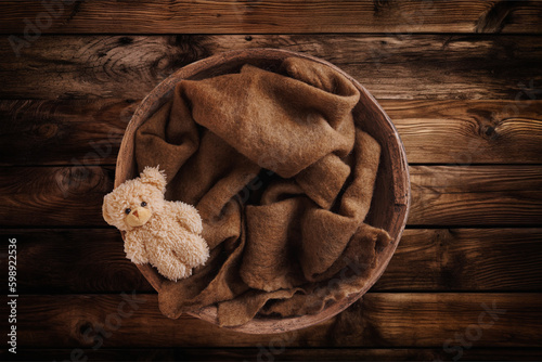 Newborn digital backdrop with wooden bowl