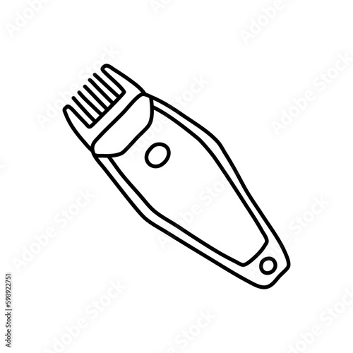 Electrica shaver in doodle style. Isolated outline. Hand drawn vector illustration in black ink on white background.