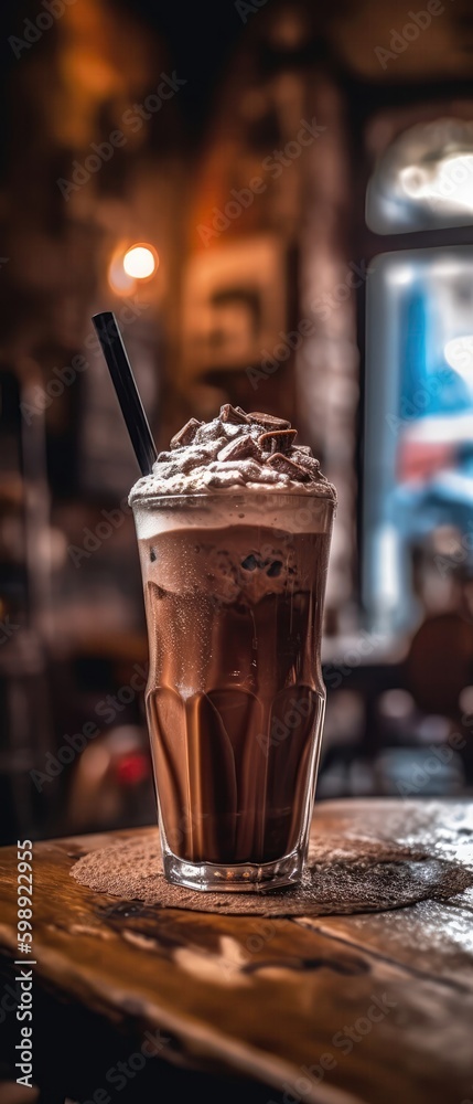 Chocolate Smoothie On Stone Rustic Pub Mobile Wallpeper Postcard. Generative AI