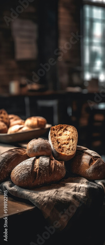 Breads On Stone Rustic Pub Mobile Wallpeper Postcard. Generative AI