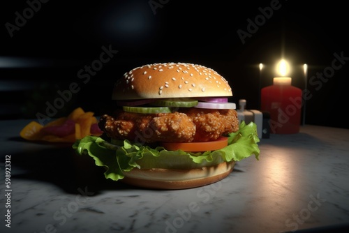 hamburger on a black background, ai generative