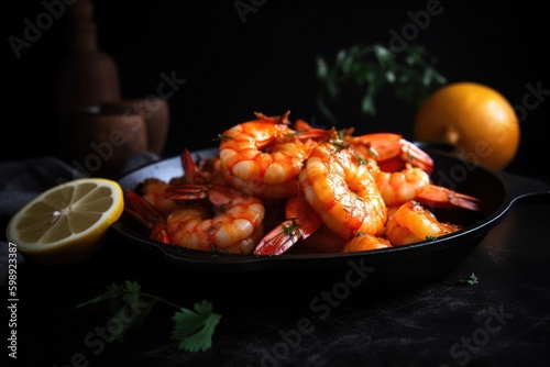 grilled shrimps with lemon and basil.ai ilustation 