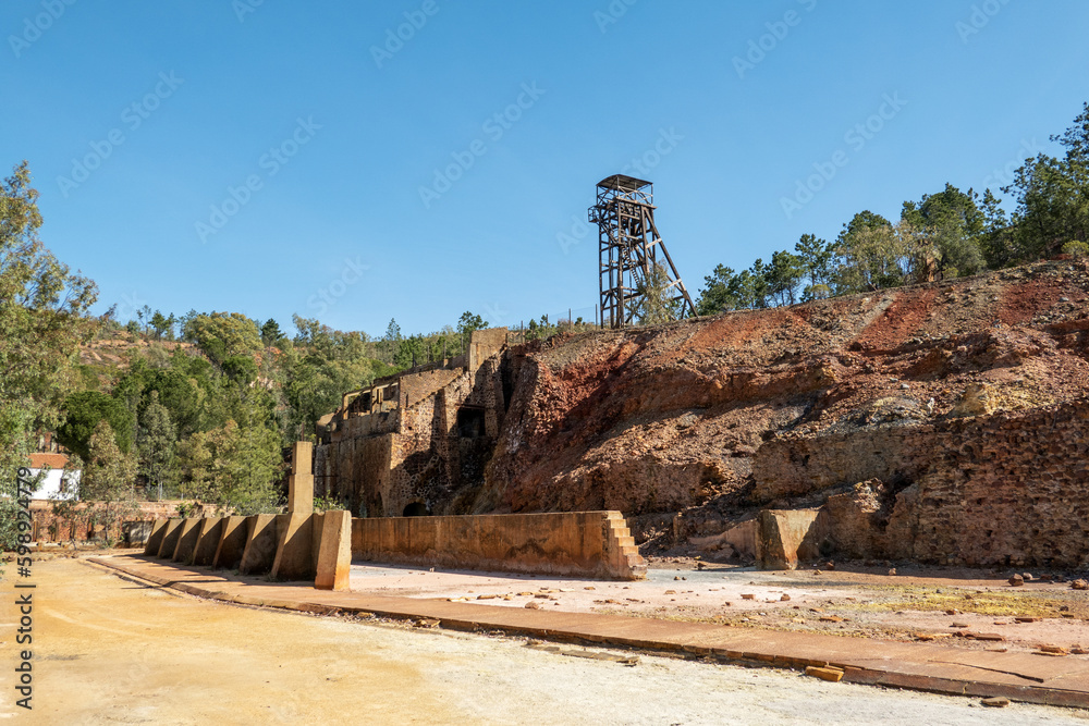 Mining elevator in the abandoned mine of Pena de Hierro in Minas de