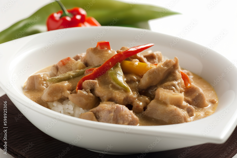 Bicol express - a spicy stew with pork, shrimp paste, and chilies, AI generative Filipino dish, food from Philippines