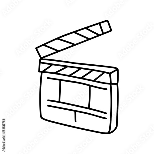hand drawn Movie clapperboard icon. Film clapper for cinema production Hand drawn sketch in vector doodle style