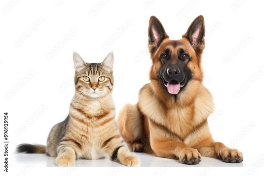 german shepherd dog and cat, ai generative