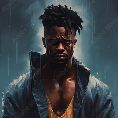 Illustration of a man and abstract art, AI Generated