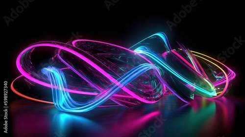 A Creative Photo of Neon Wavy Lines on a Dark Background: AI-Generated Image