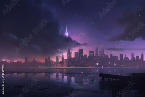 Enchanting City Nightscape: A Stunning Concept Art of Starry Skies and Urban Landscapes