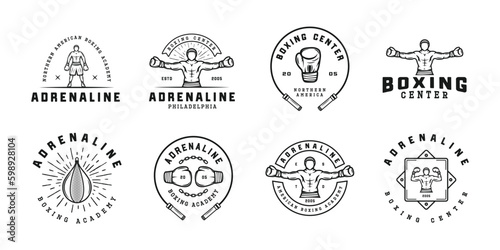 Boxing and martial arts logo badges and labels in vintage style. Motivational posters with inspirational quotes. Vector