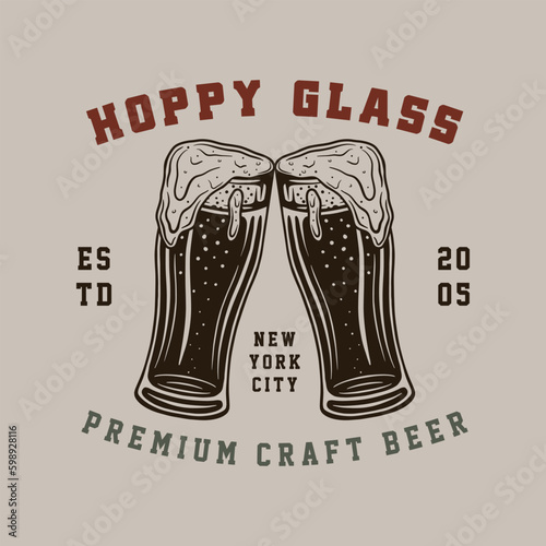 Vintage retro beer brewing emblem, logo, badge, label. mark, poster or print. Monochrome Graphic Art. Engraving style
