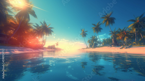 summer beach tropical. Generative AI © Putrasatria