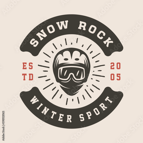 Vintage retro winter sport ski snowboard or adventure emblem, logo, badge, label. mark, poster or print. Monochrome Graphic Art. Engraving woodcut style.