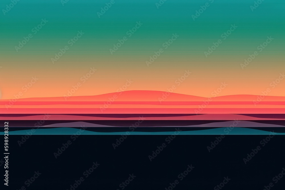 Sunset over the sea. Digital illustration. Gradient colours, generative Ai