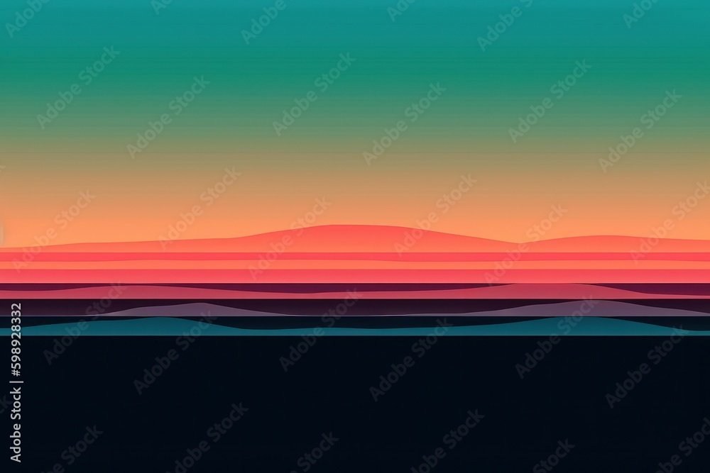 Fototapeta premium Sunset over the sea. Digital illustration. Gradient colours, generative Ai