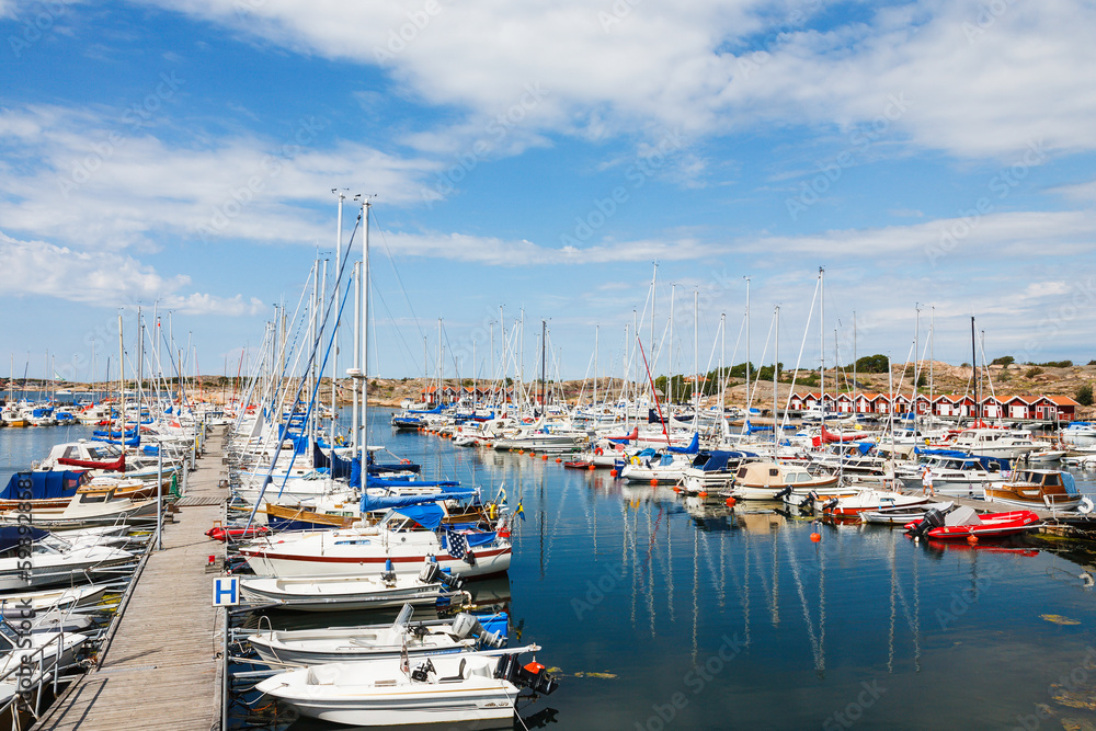 Marina with a jetty and boats on the swedish coast