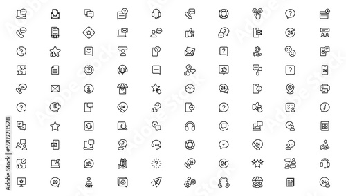 Customer Service and Support - Outline Icon Collection. Thin Line Set contains such Icons as Online Help, Helpdesk, Quick Response, Feedback and more. Simple web icons set