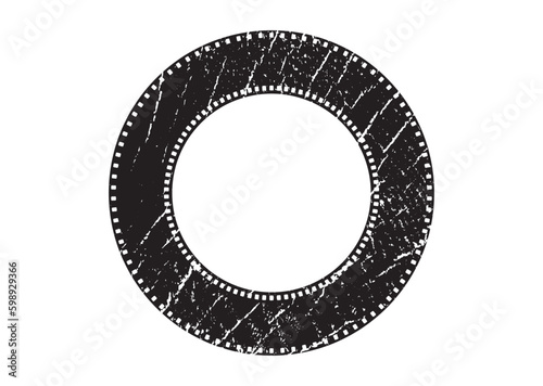 Vintage style 35mm round film strip retro vintage vector design on white background. Retro ring shape film reel symbol illustration to use in photography, television, cinema, photo frame.
