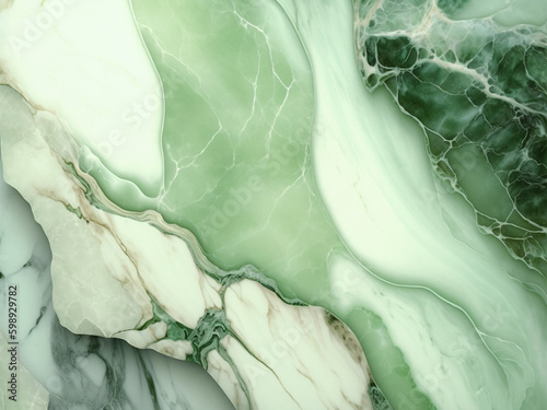 Beautiful sage green and white color of marble stone texture. Alcohol melt ink for background or wallpaper illustration. Generative AI.