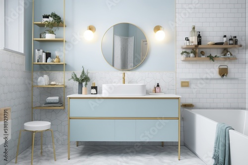 Blank horizontal poster frame mock up in minimal style bath room interior, modern bath room interior background