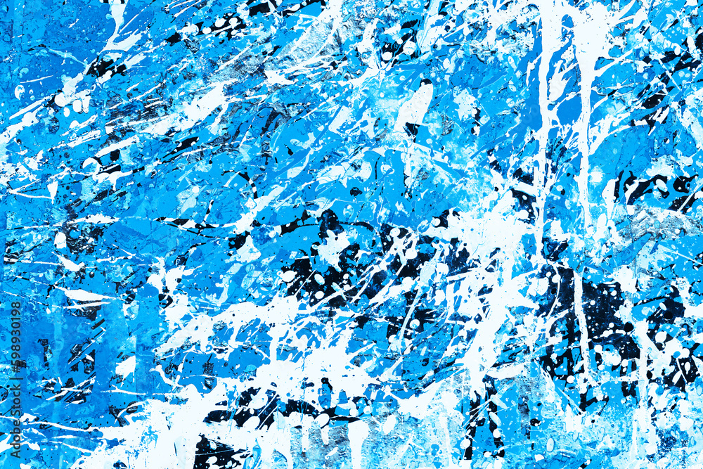 Paint splash texture. Graffiti background. Spray pattern. Blue paint blob pattern. White paint leak background. Grunge stains. Paint splatter texture.