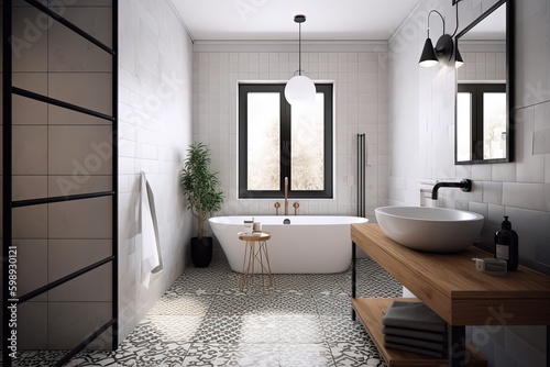 Blank horizontal poster frame mock up in minimal style bath room interior  modern bath room interior background