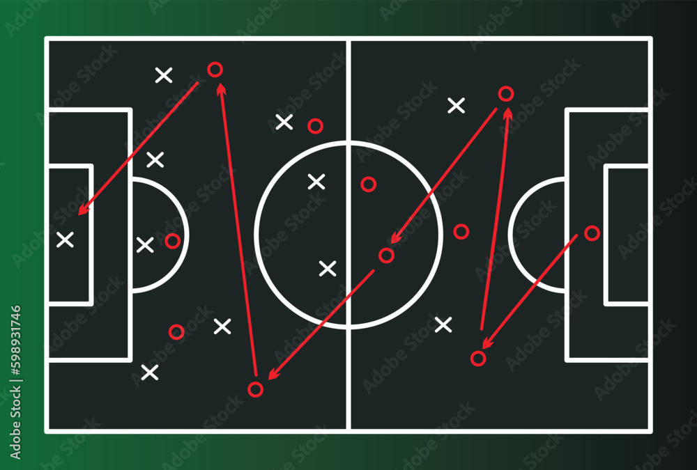 Hand drawn soccer game scheme, Soccer strategy, football game tactic drawing on blackboard