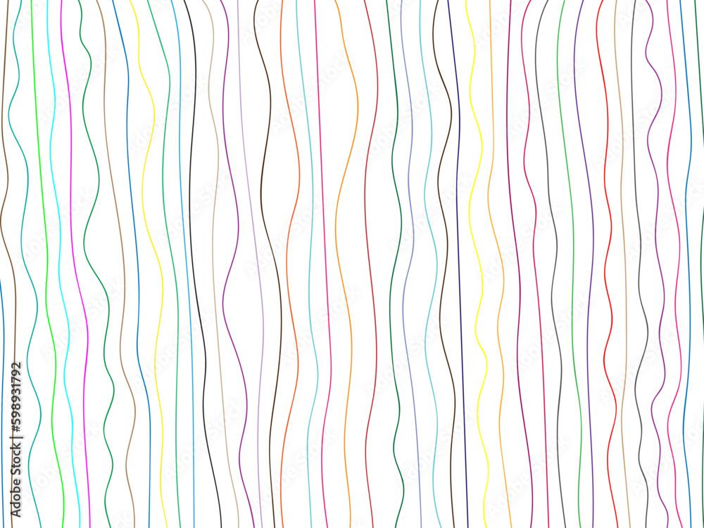 Multi-color hand dran rough, wavy verticles lines  on white background, vector template, wallpaer