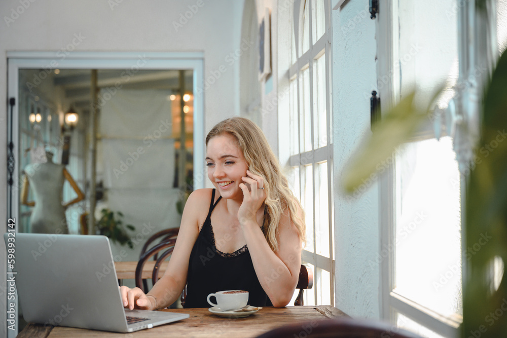 1 freelance girl Creative person working on laptop in her studio Caucasian self-employed beautiful woman sitting and working clothes design 1 freelance girl Creative person working on laptop in her studio Caucasian self-employed beautiful woman sitting and working clothes design