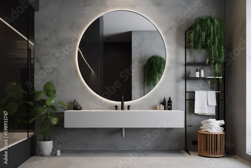 sink bathroom home wall concrete luxury design interior room gray mirror. Generative AI. Generative AI