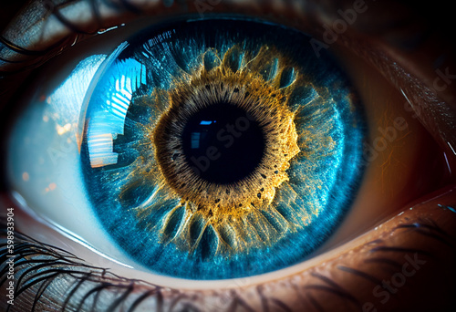 human blue eye close-up , macro photography. AI Generated