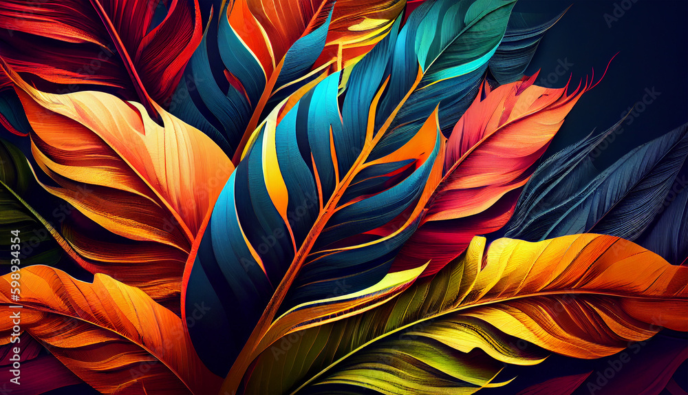 Tropical leaves vibrant and beautiful concept colorful. Natural beauty. Generative AI. Tropical leaves vibrant and beautiful concept colorful. Natural beauty. Generative AI.