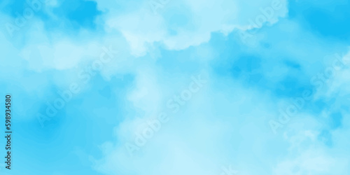 blue sky with white clouds in sunny weather .Blue Sky vector .White cumulus clouds formation in blue sky .blue water surface background .Panorama .watercolor texture on white background.