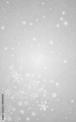 Silver Snow Vector Grey Background. New Snowflake