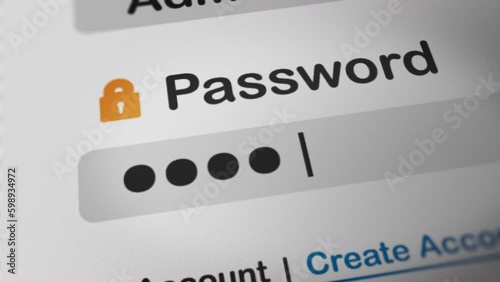 Animation of Someone Typing Password into Password Field,  Fictitious Data Created Exclusively for This Concept Footage