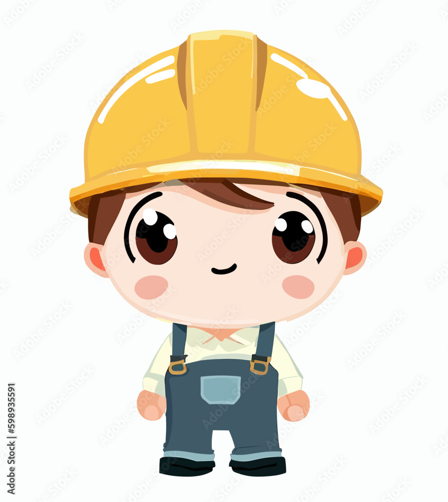 Cute little happy factory builder worker, vector art Cute little happy factory builder worker, vector art