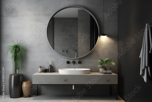 sink luxury concrete design mirror room home estate real gray bathroom interior. Generative AI. Generative AI