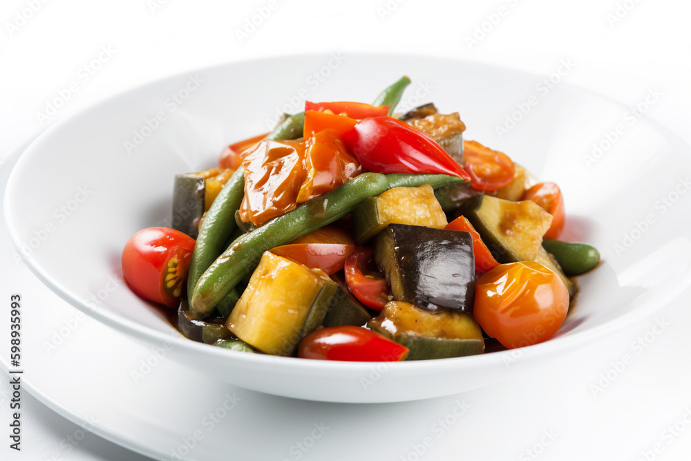 Pinakbet - a vegetable dish made with eggplant, bitter melon, squash, okra, and tomatoes, AI generative from Philippines, Filipino dish.