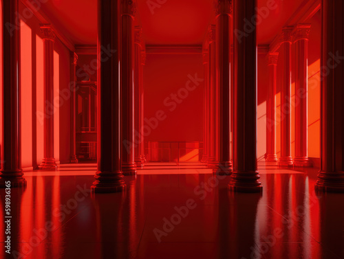  Red Room with Pillars created with Generative AI Technology  ai  generative