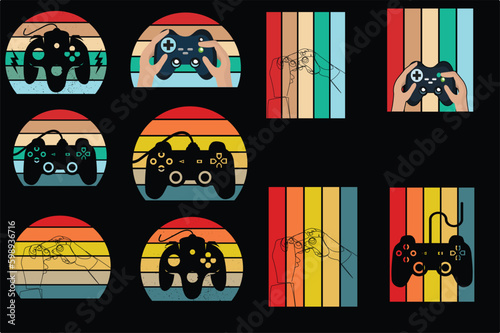 gaming  vector design set , retro gaming Vector design for t shirt

