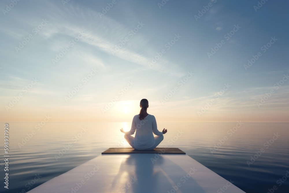 woman lifestyle ocean sea lotus beach pose summer pier fitness young yoga. Generative AI. Generative AI woman lifestyle ocean sea lotus beach pose summer pier fitness young yoga. Generative AI. Generative AI